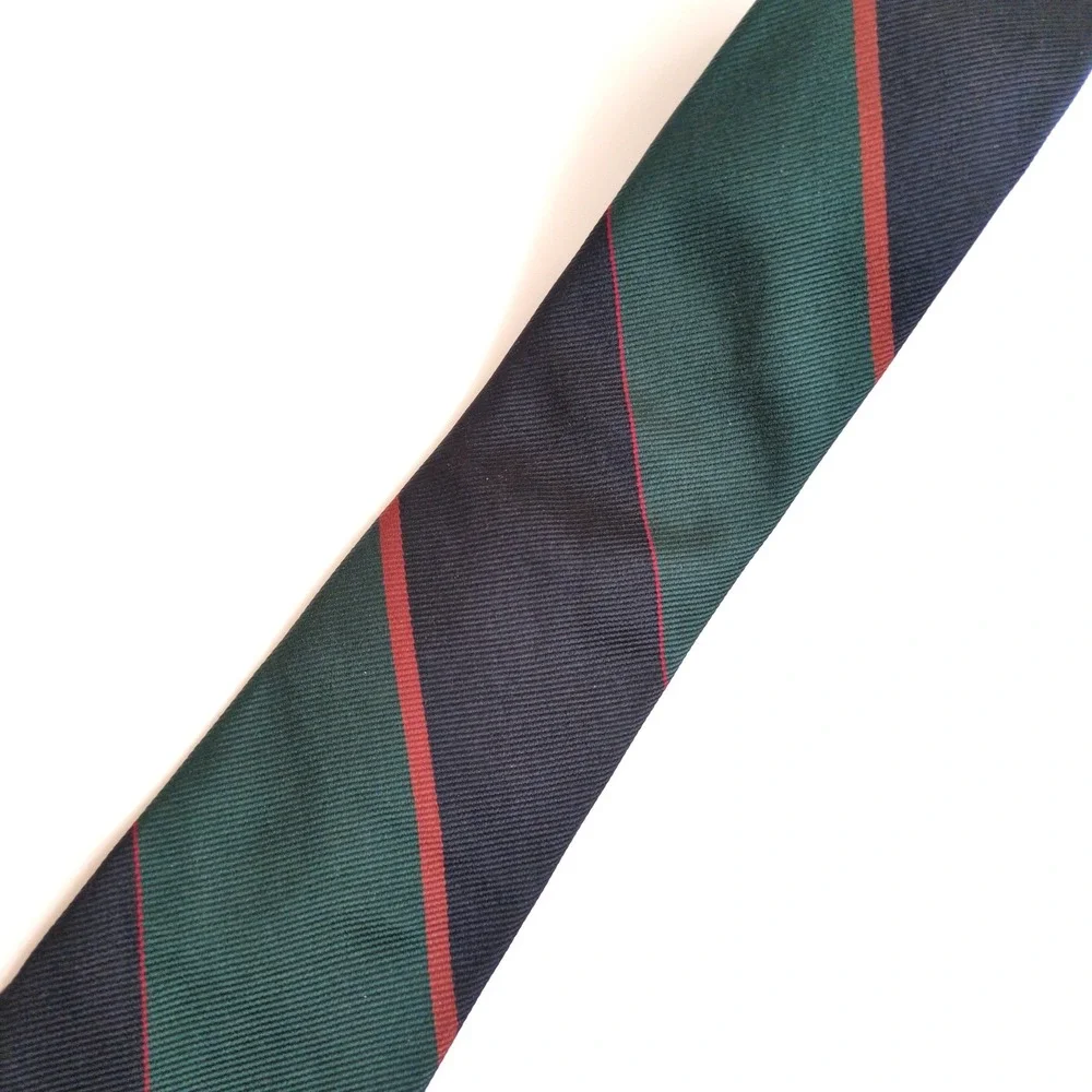 Vtg Polo Ralph Lauren Striped Silk Necktie Navy Green Red Striped Repp Classic